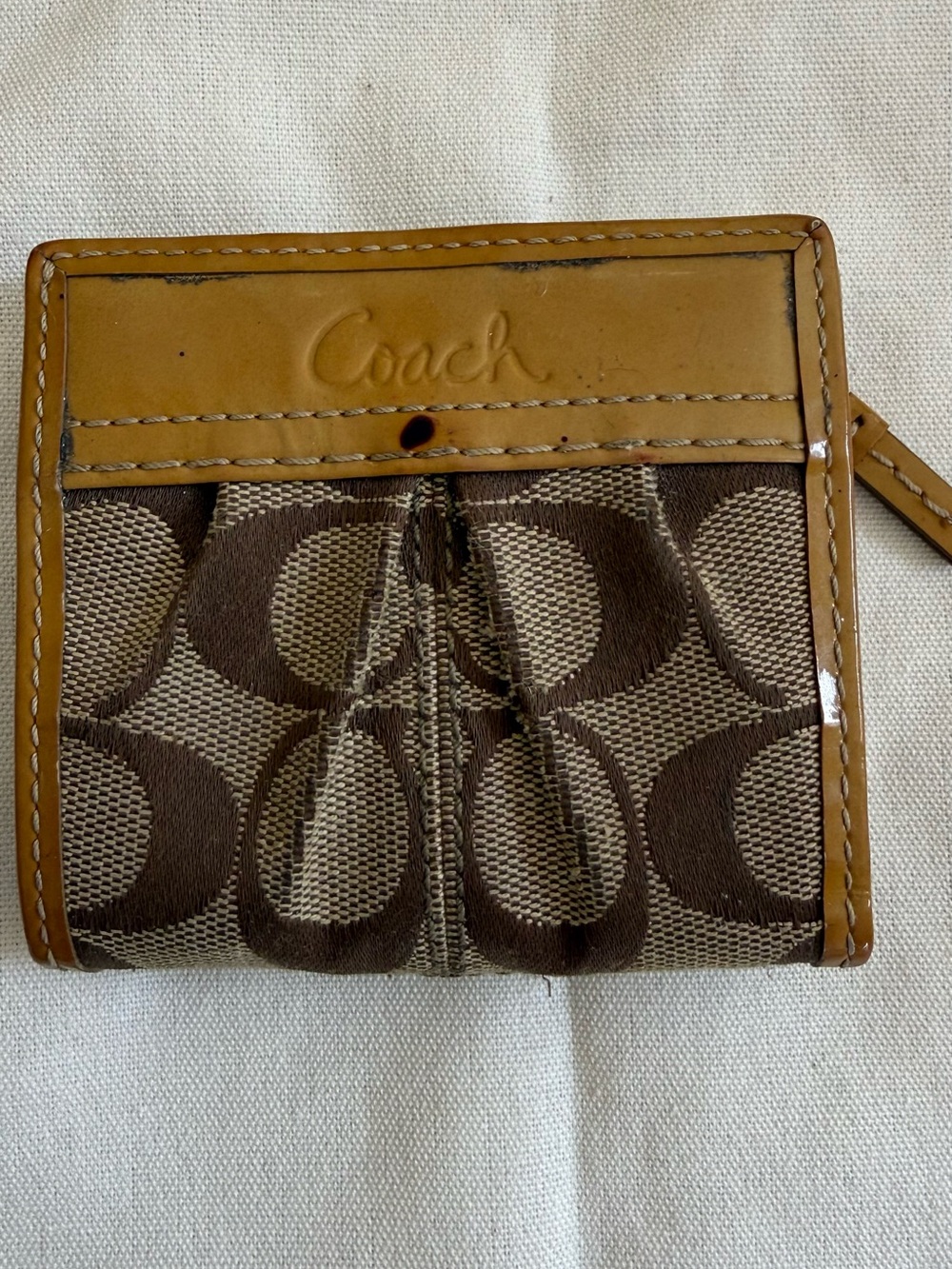 Coach Tan Leather Wallet with Lilac Interior